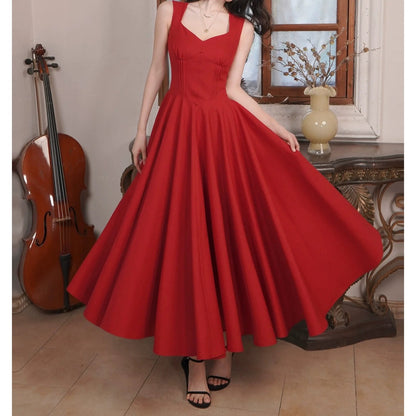 French V-Neck Red Sleeveless Ball Gown Dress