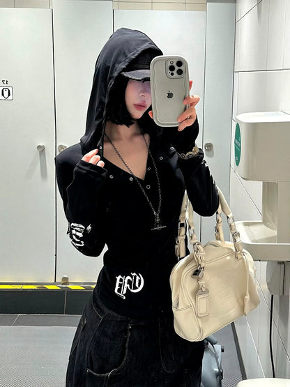 Y2K Sun Protection Hooded Long Sleeve Punk Top