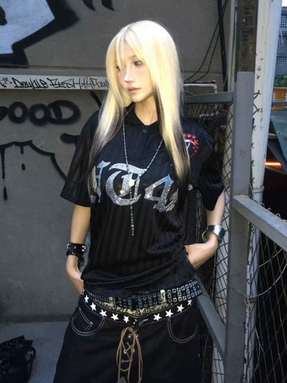 Y2K Death Embroidered Polo Shirt for Summer