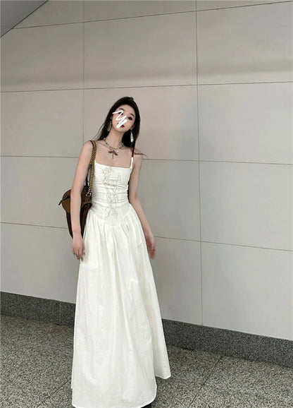 Chinese-Style Embroidery Cotton Backless Sundress