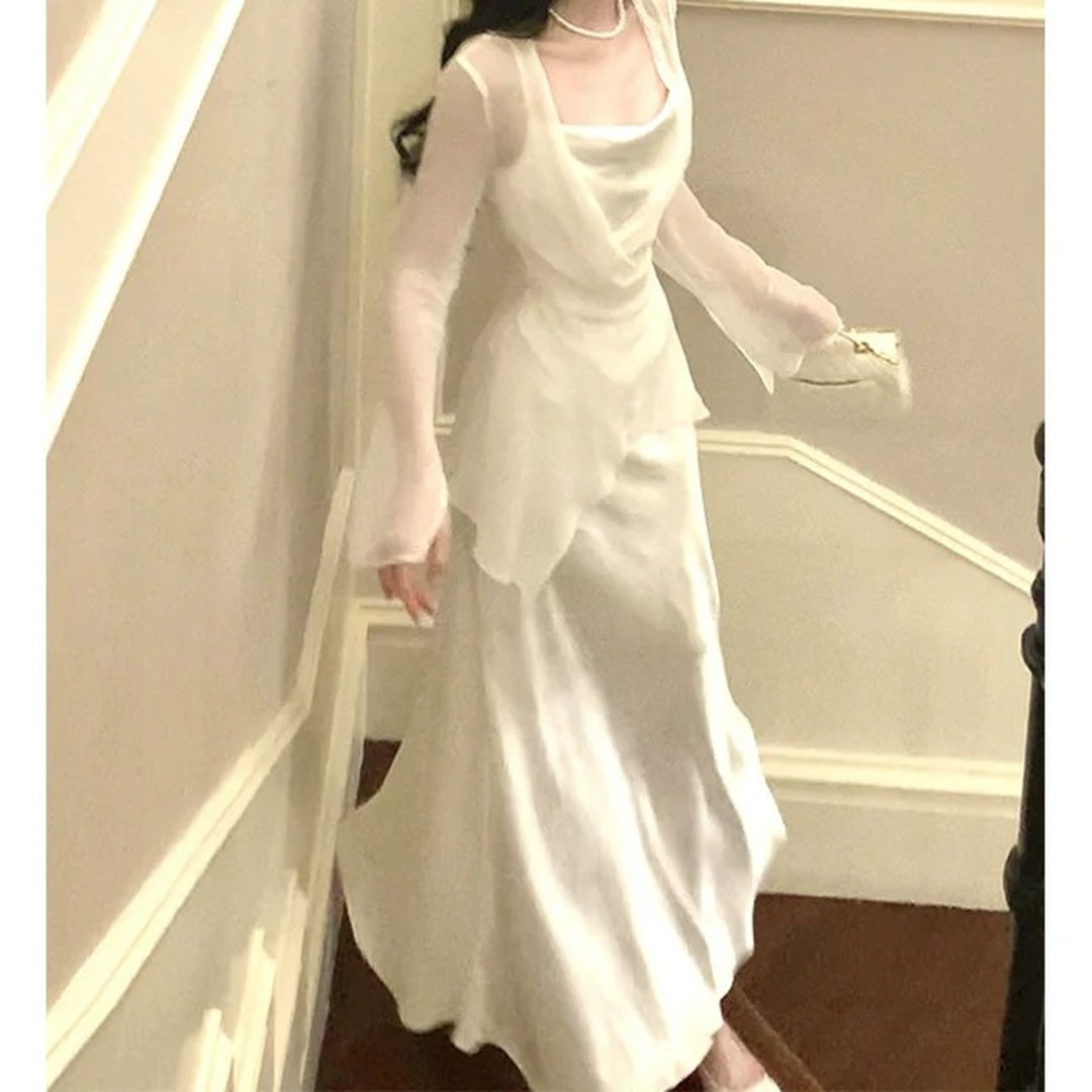 Silk Cardigan Satin Spaghetti Strap Gown Dress Set