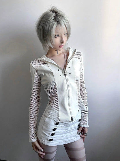 Y2K Mesh Patchwork Cardigan