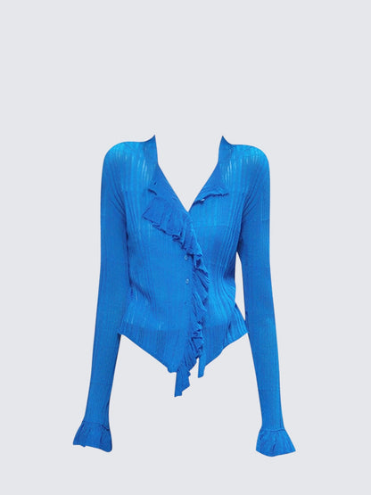 Blue Lace Trim Knit Sweater Women