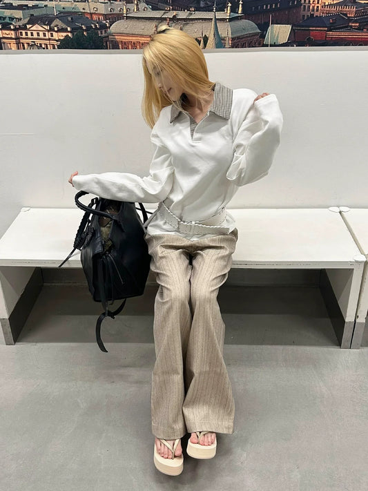 Houndstooth Polo Long Sleeve Tee Old Money Textured Air Layer Top