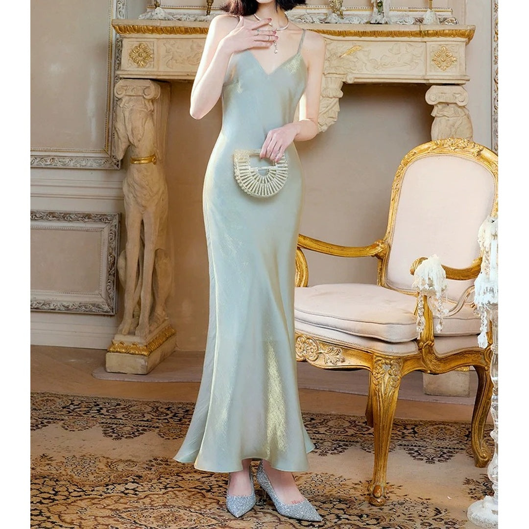 French Summer Fishtail Spaghetti Strap Resort Gown Dress