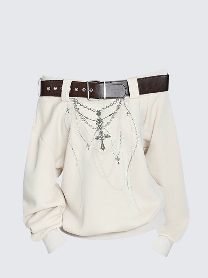 American Spicy Belted One Shoulder Hoodie