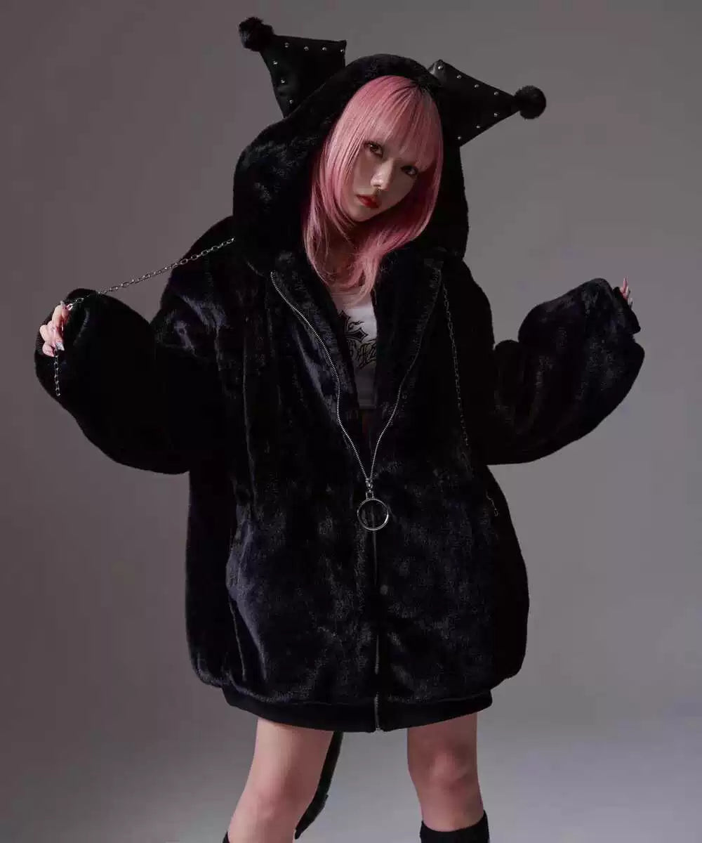 Kuromi Faux Fur Coat Harajuku