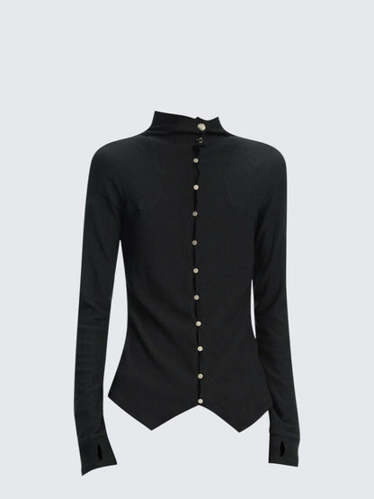 Vintage Black Stand Collar Cardigan