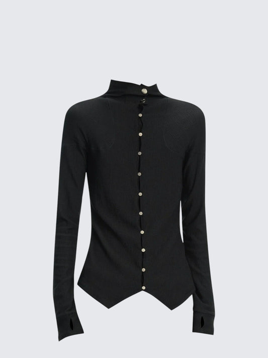 Vintage Black Stand Collar Cardigan