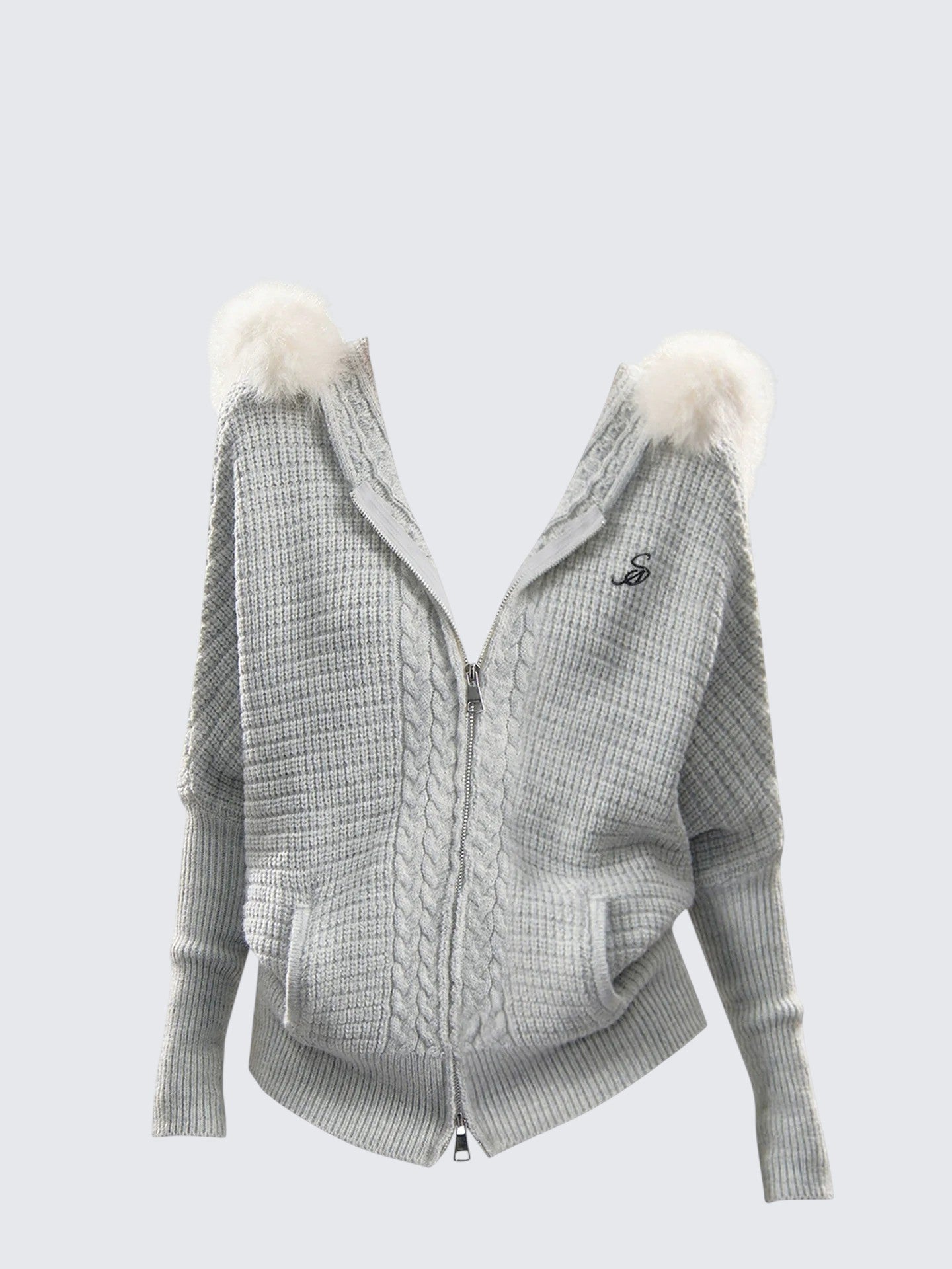 Cable Knit Fur Collar Cardigan