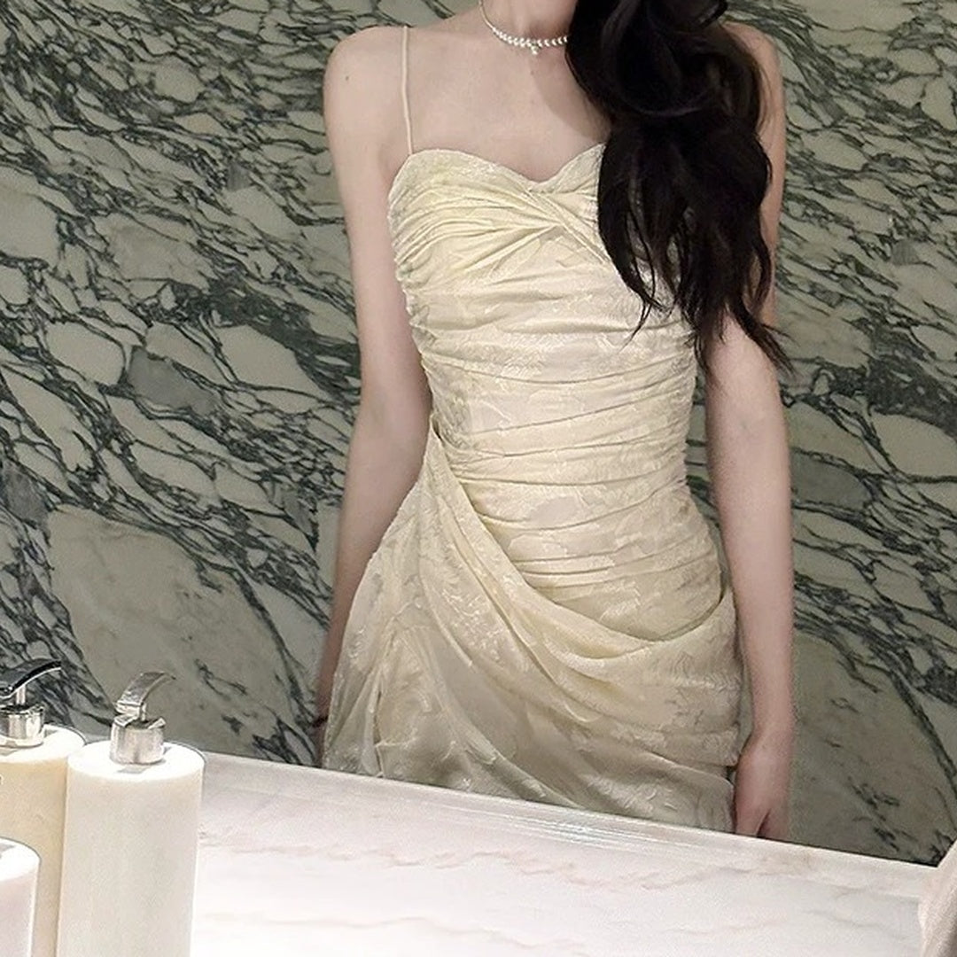 French Vintage Lace Bustier Ruffle Gown Dress