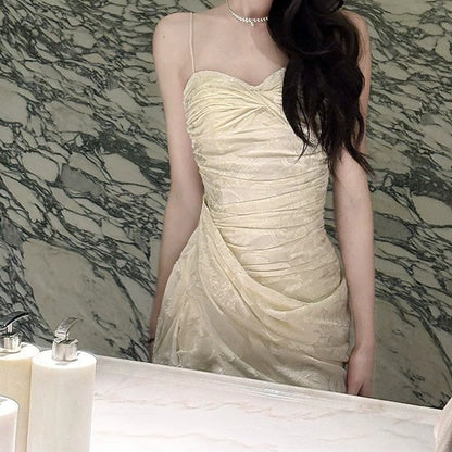 French Vintage Lace Bustier Ruffle Gown Dress