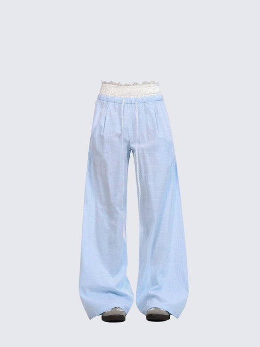 Vintage Lace Patchwork Striped Pants