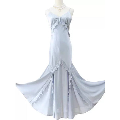 Mermaid French Satin Luxury Spaghetti Strap Gown Dress – Resort and Party Dress