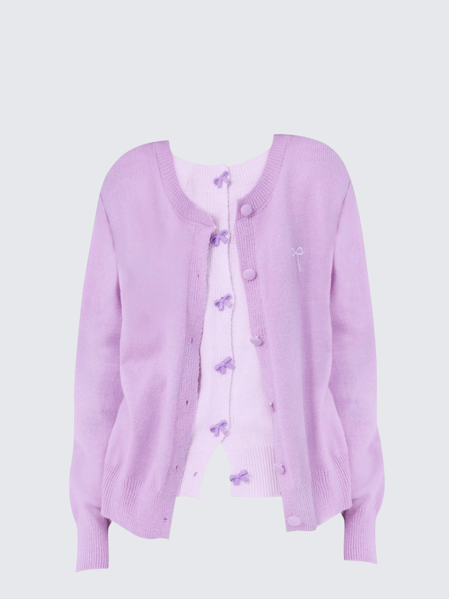 Purple Bow Layered Knit Cardigan
