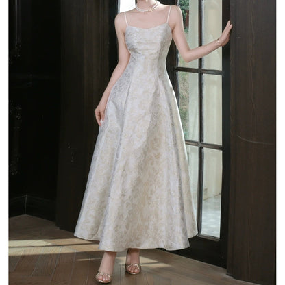 French Vintage Sleeveless Backless Waist Gown Dress – Elegant Party Dress