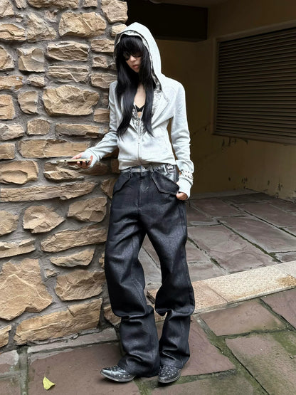 Y2K Patchwork Leopard Hoodie Jacket for Early Autumn