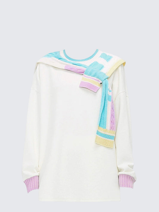Korean Contrast Shoulder Knit Sweatshirt
