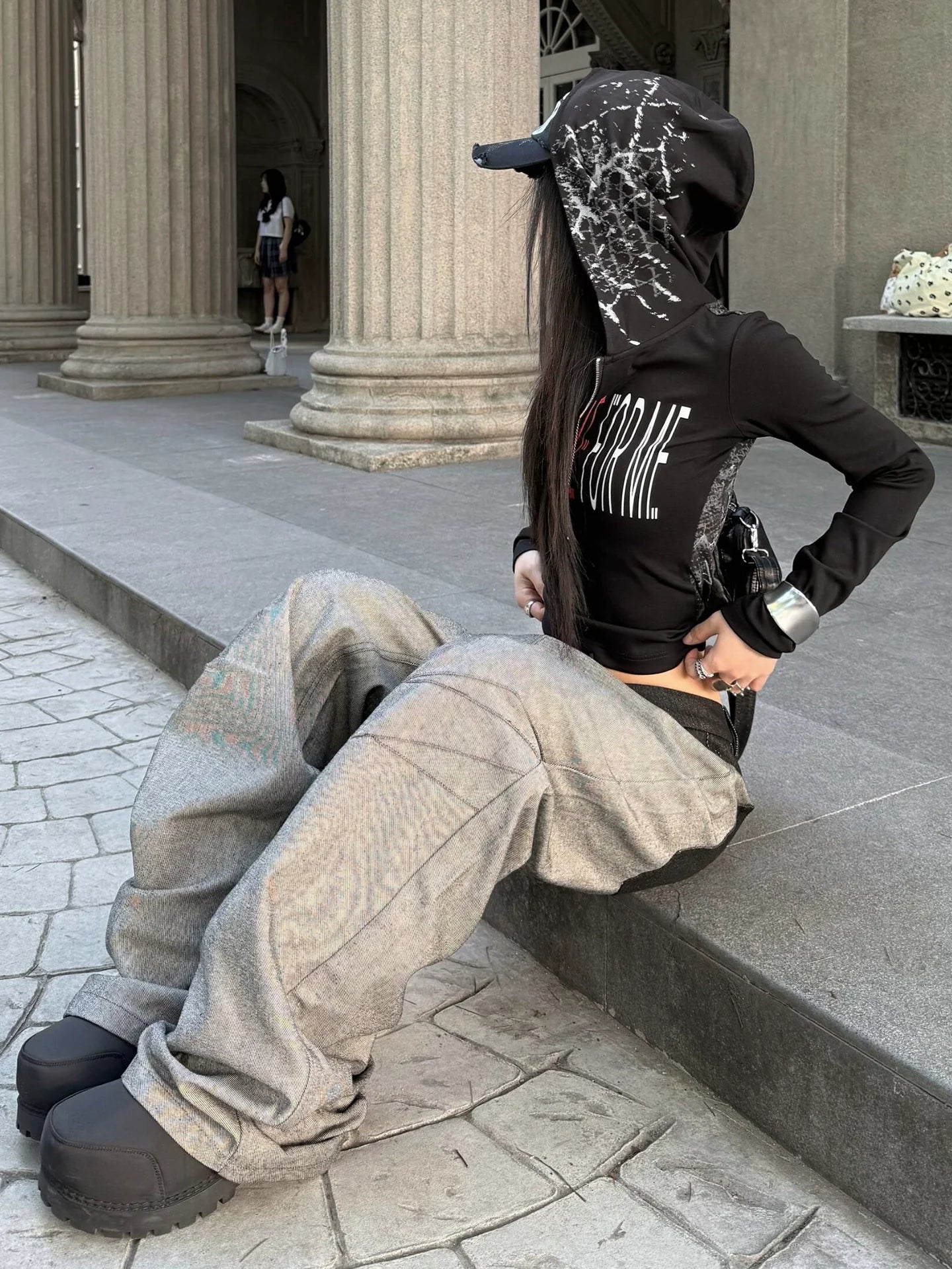 Y2K Hooded Boxing Long Sleeve Top