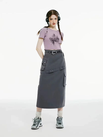 Black Subculture Punk Y2K E-girl Cutout Print Niche Slim-Fit Cropped Top