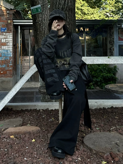 Punk Flame Strap Wide-Leg Pants Boxing-Inspired Streetwear Bottoms