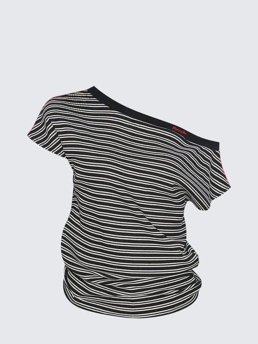 American Vintage Black & White Stripe Off-Shoulder Tee