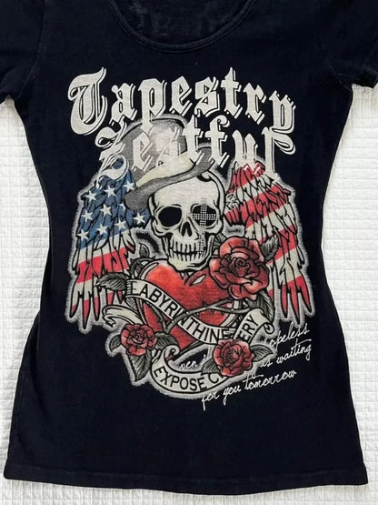 Spine-Wing Print Rock Punk Y2K T-Shirt