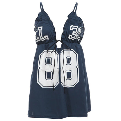 Western Edgy Style Color-Block Number Print Camisole Dress