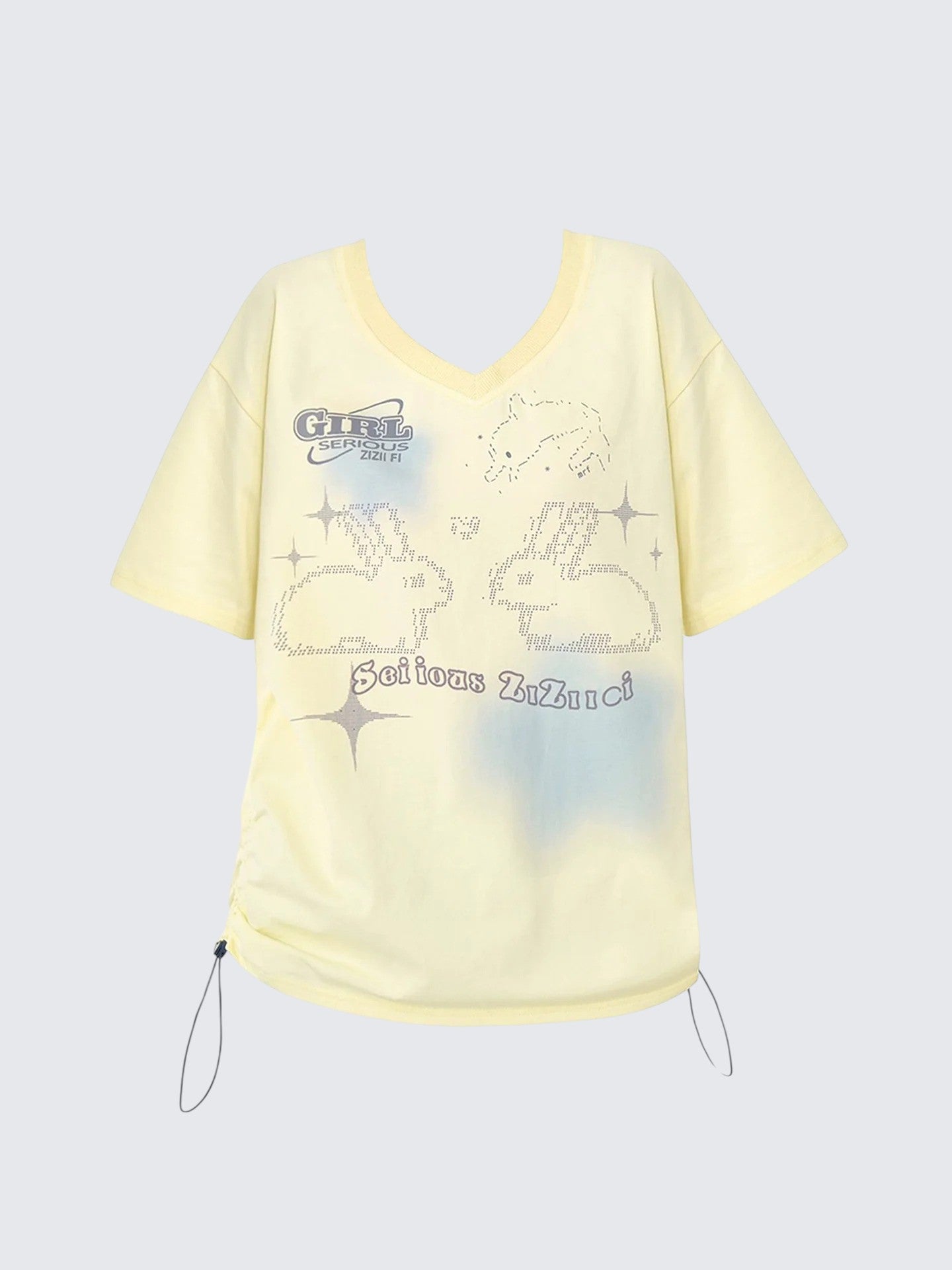 American V-Neck Bunny Drawstring T-Shirt