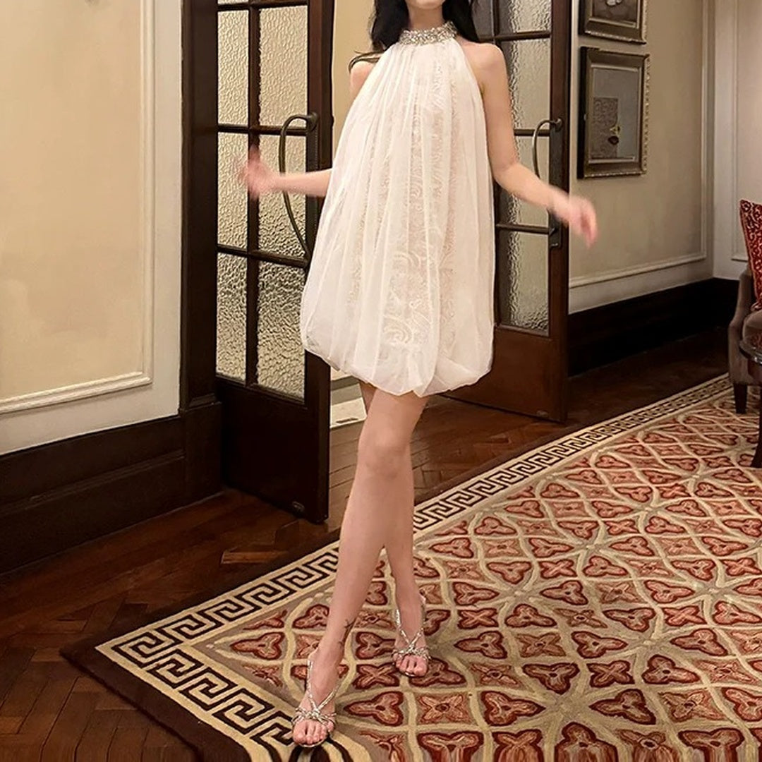 3D Braided Lace Halter Tulle Gown Dress