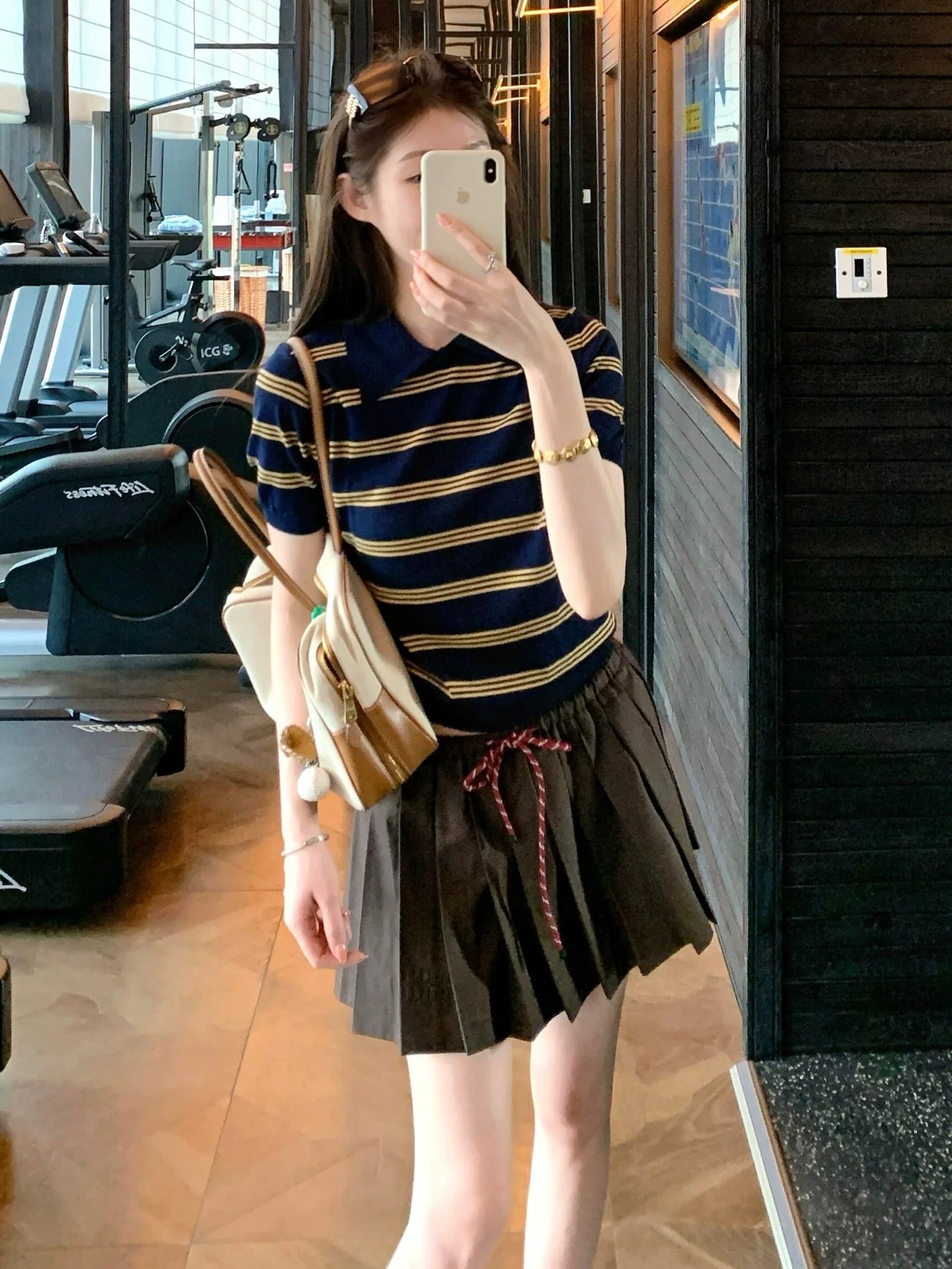 Striped Knit Polo Crop Top  Stretch Fitted Short Sleeve Shirt Y2K Preppy Style