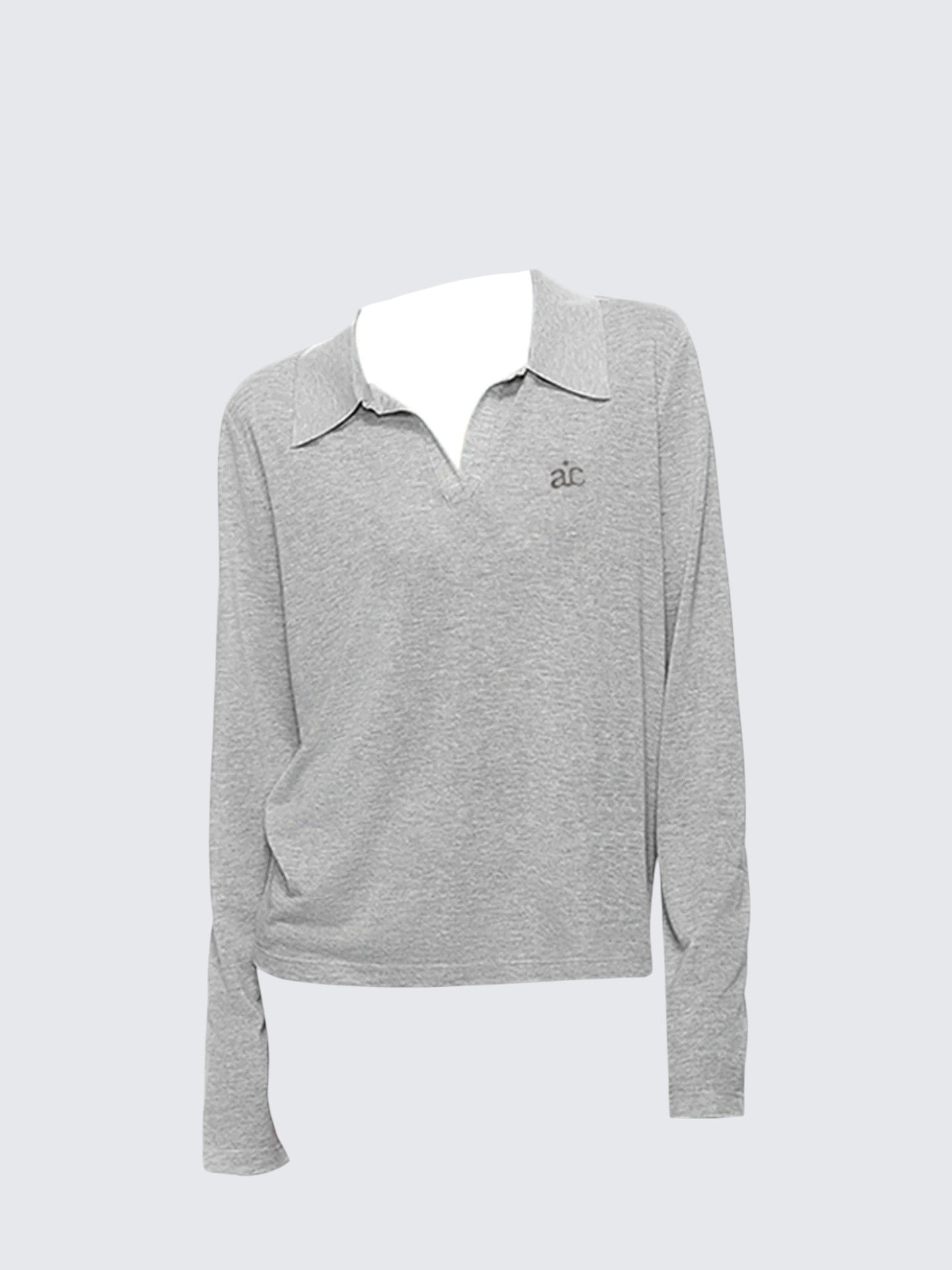 Grey Linen V-Neck Polo Tee