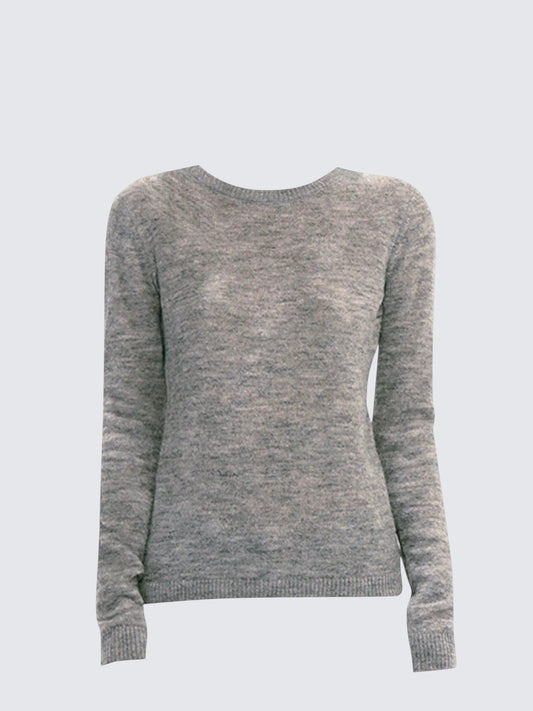 Gray Crewneck Knit Sweater Women