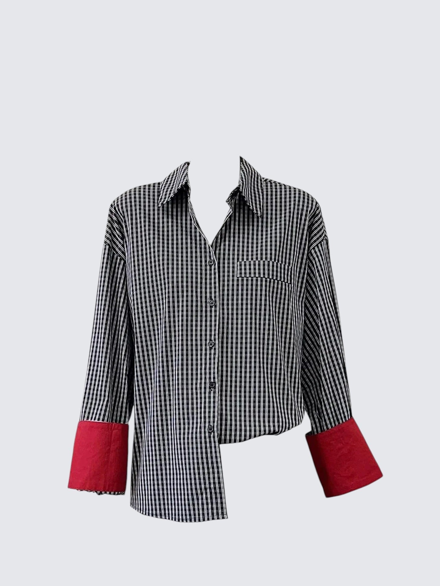 Retro Contrast Cuff Shirt Women