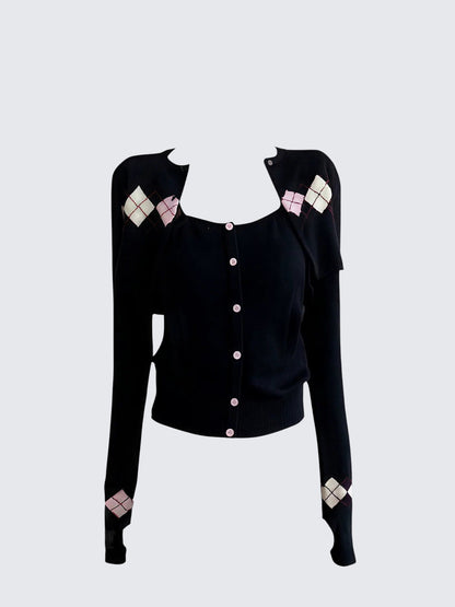 Korean Diamond Knit Cardigan Set