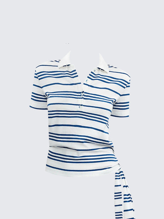 American Smart Striped Polo Tie Short Sleeve T-Shirt