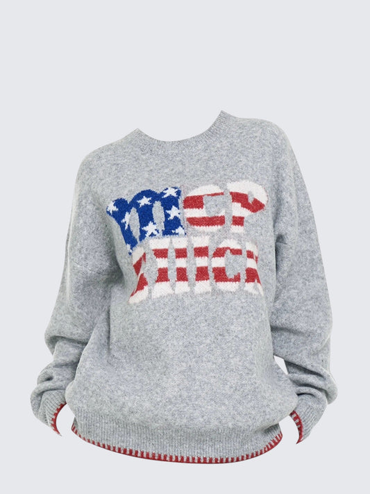 American Letter Jacquard Crewneck Knit