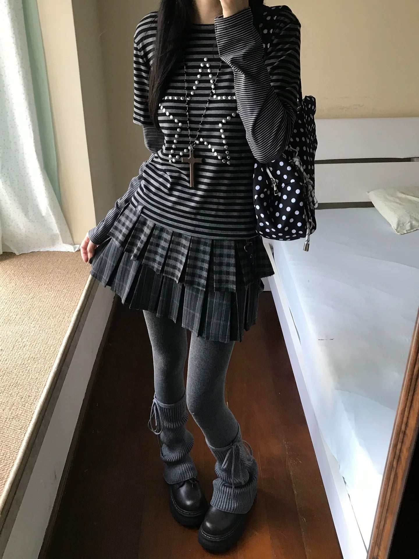 Y2K Star Rhinestone Stripe Long Sleeve Top for Autumn