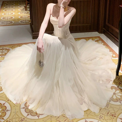 Sequin Lace Bustier & Mesh Skirt Gown Prom Dress