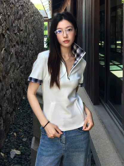 Half Zip White Polo Tee