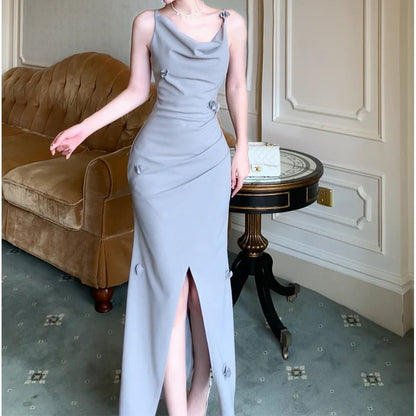 French Sleeveless Waist-Fit Beach Gown Dress – Chic Resort Dress