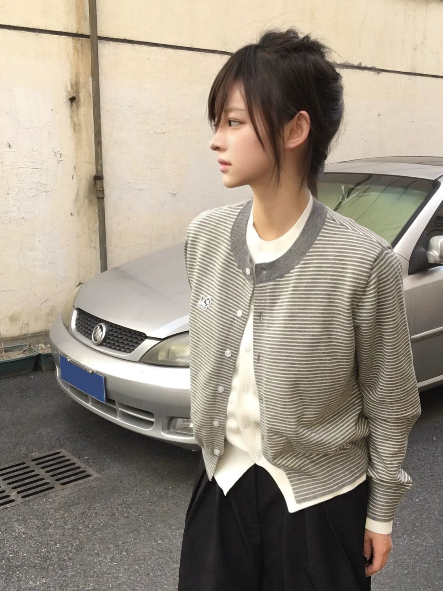 Korean Preppy Striped Knit Cardigan Autumn Loose Fit Layered Sweater Top