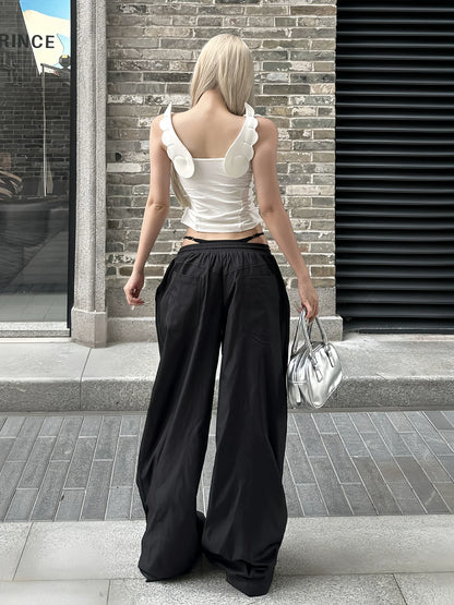 Retro Low Waist Wide Leg Pants Casual Trousers
