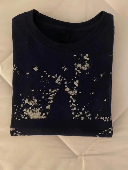 Black Subculture Y2K E-girl Abi American Retro Print Regular-Shoulder Slim Light Subculture Short Sleeve Top