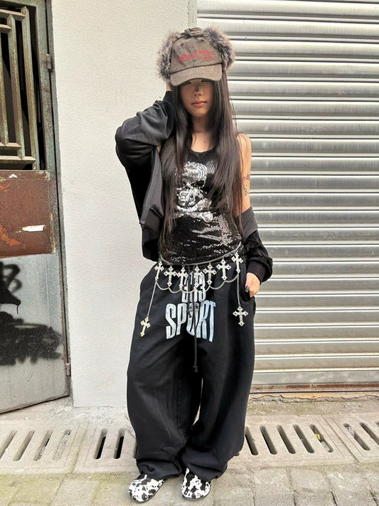 American Black Baggy Sweatpants Heavyweight Relaxed Fit Pants