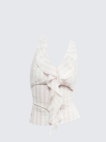 Korean Stripe Lace Sleeveless Top