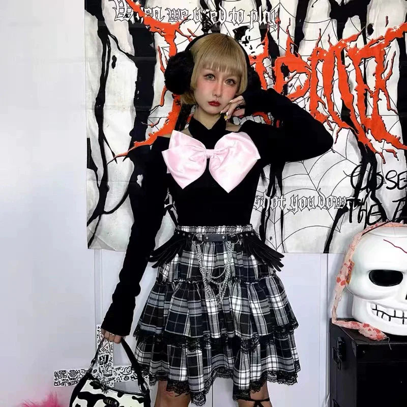 Black Subculture Y2K E-girl Harajuku High-Waisted Niche Design Slimming Fluffy Cake Skirt