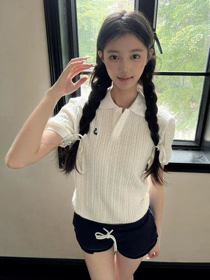 Old Money Cream Cable Knit Polo Top  Slim Fit Short Sleeve Structured Shirt