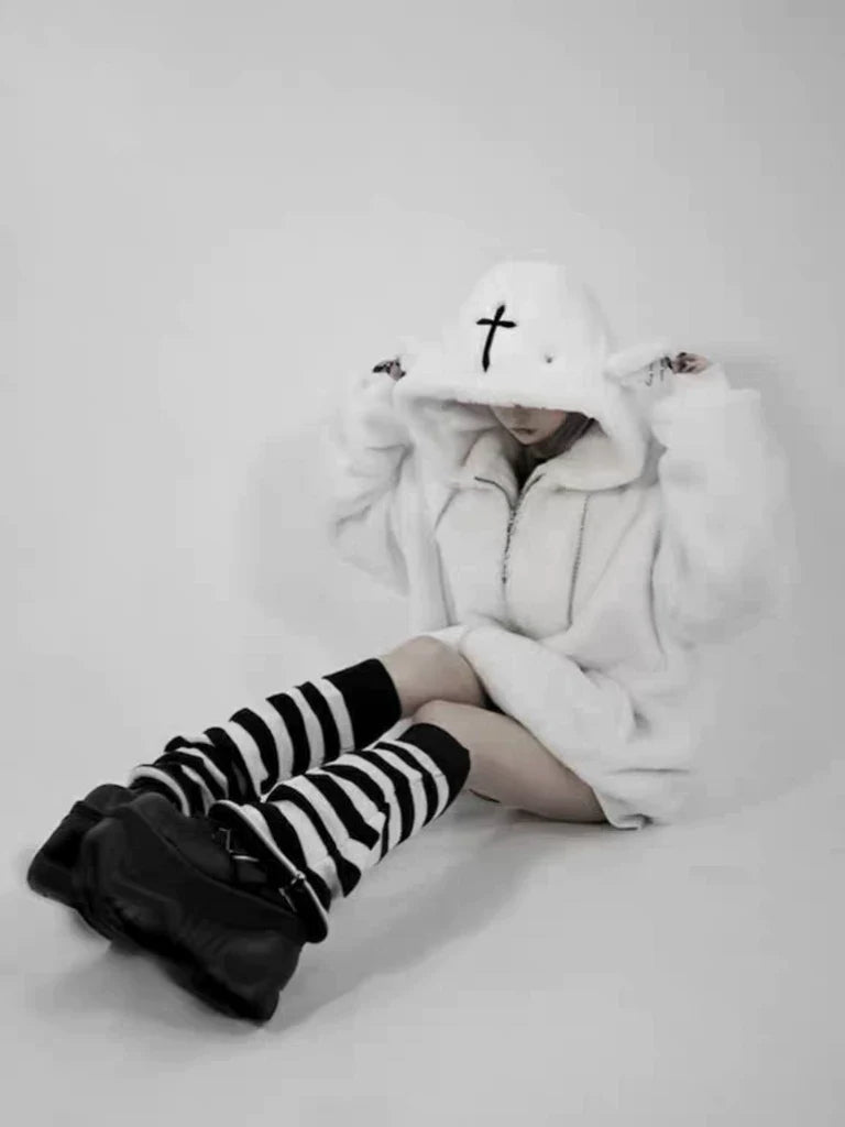 Dark Punk Lamb Ear Faux Fur Coat