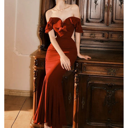 French One Shoulder Mermaid Cutout Waist Gown Dress